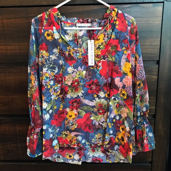 Alice + Olivia Julius Raglan Sleeve Floral Blouse - Picture 3 of 9